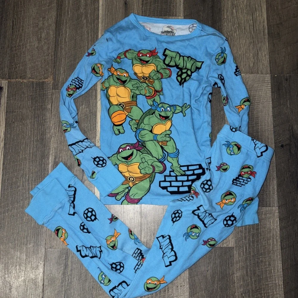 Nickelodeon Ninja Turtles Pajama Set Boys Size 8 Blue / Green 100% Cotton 2 pc.